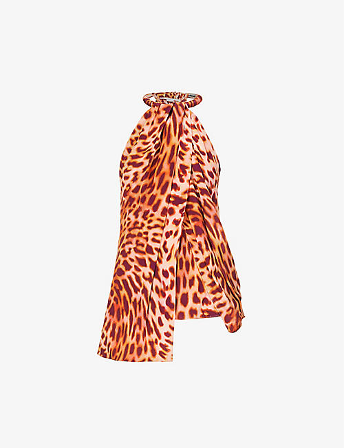 STELLA MCCARTNEY: Leopard-print halterneck silk-crepe top