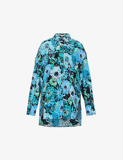 STELLA MCCARTNEY: Floral-print relaxed-fit silk-crepe shirt