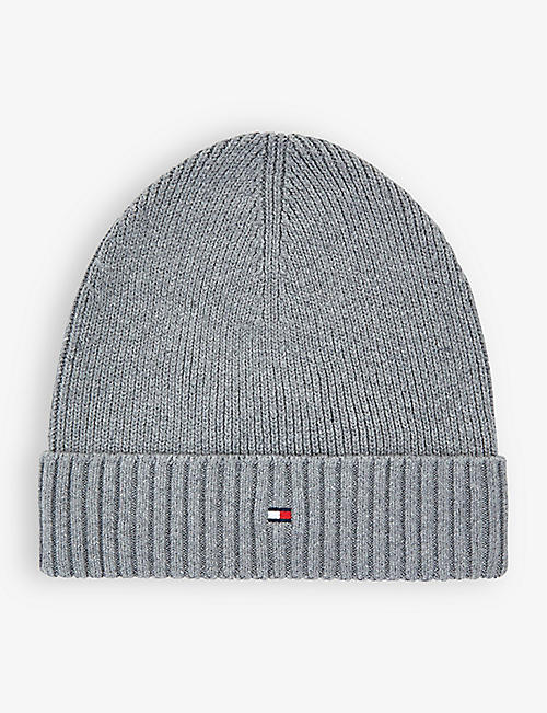 TOMMY HILFIGER: Essential flag-embroidered cotton-cashmere beanie