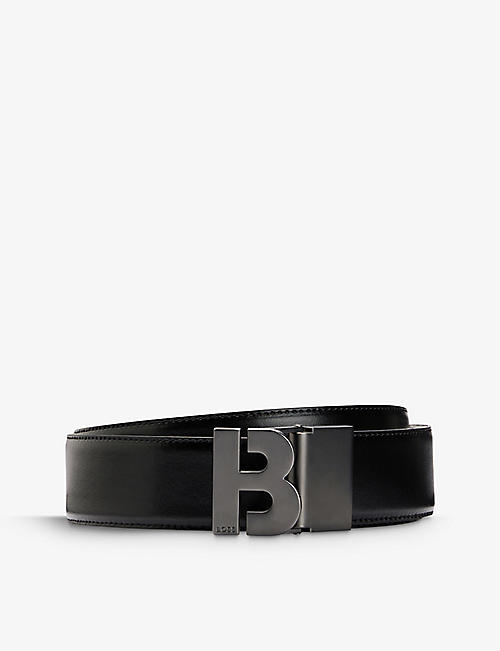 BOSS: Monogram-buckle reversible leather belt