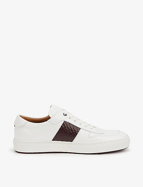 BOSS: Embossed-stripe leather low-top trainers