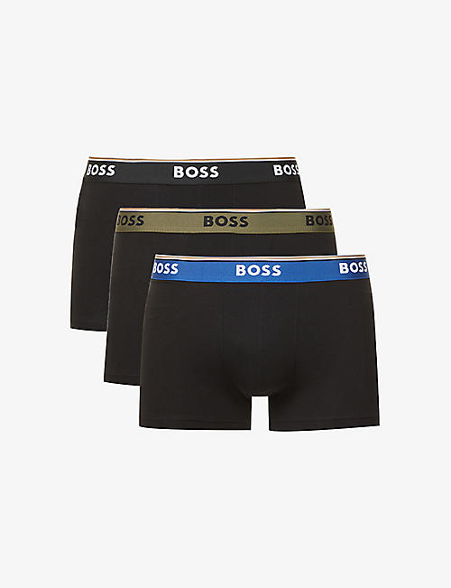 BOSS: Logo-print pack-of-three stretch-cotton boxers