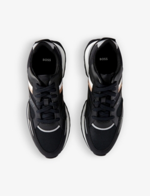 BOSS Striped-trim faux-leather and mesh low-top trainers