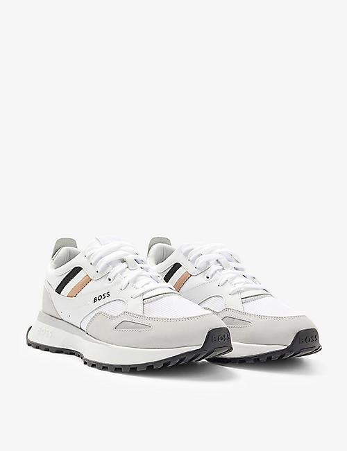 BOSS: Striped-trim faux-leather and mesh low-top trainers