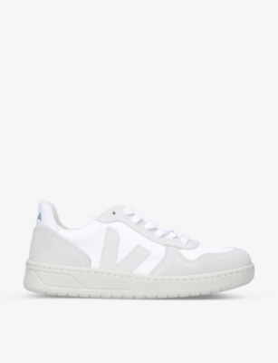 Veja Women's White V10 Logo-embroidered Faux-leather Trainers