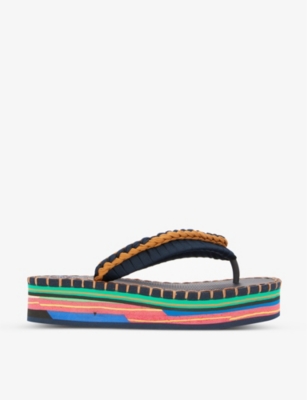 Chloé Lou Contrast-sole Recycled Polyester-blend Flatform Flip-flops In Dk.brn Com