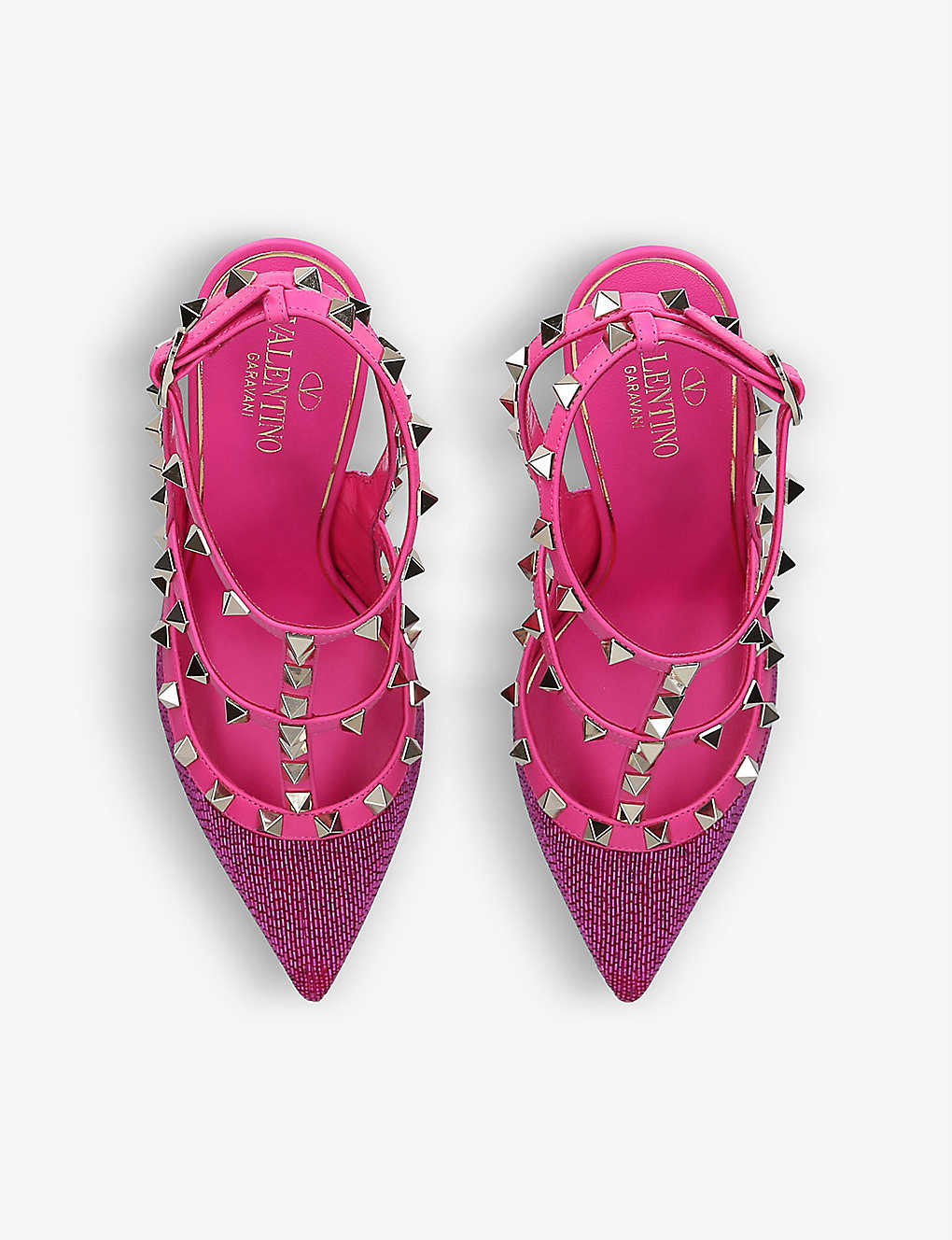 VALENTINO GARAVANI Rockstud studded raffia and leather heeled courts