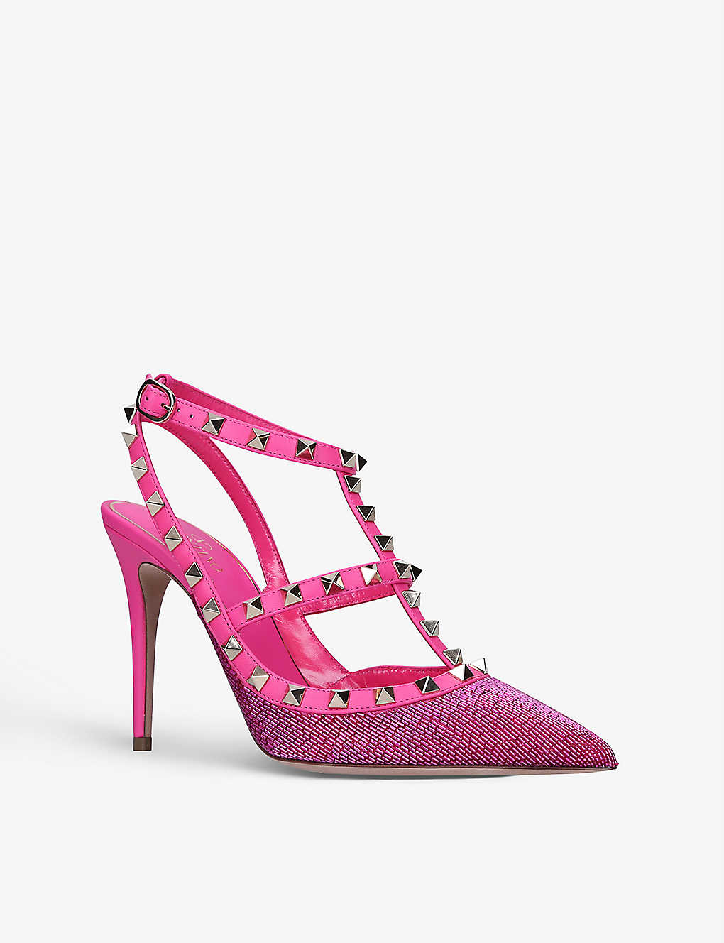 VALENTINO GARAVANI Rockstud studded raffia and leather heeled courts