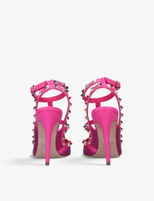 VALENTINO GARAVANI Rockstud studded raffia and leather heeled courts