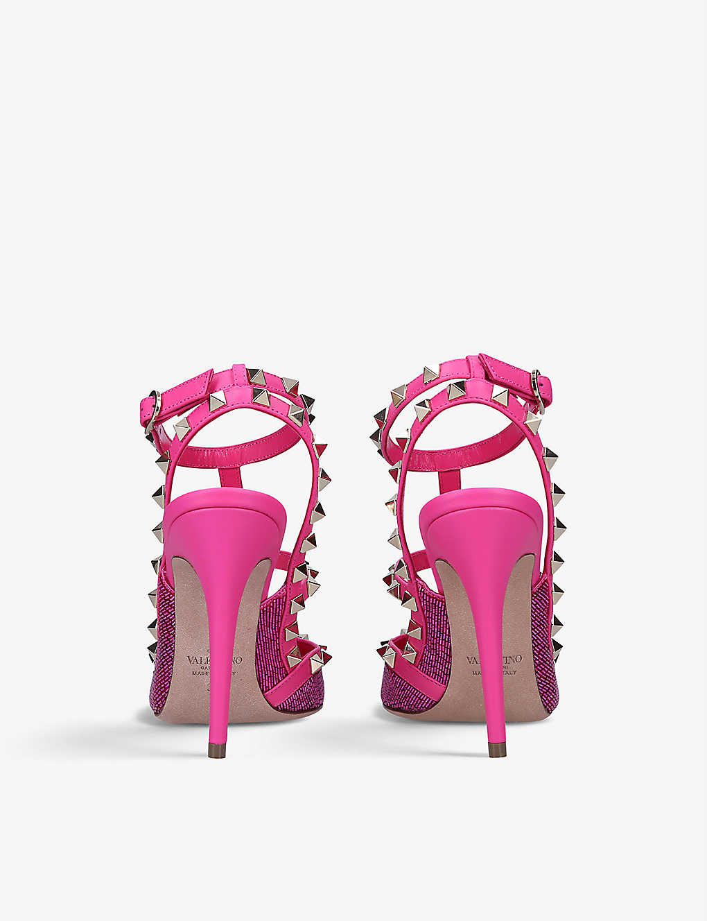 VALENTINO GARAVANI Rockstud studded raffia and leather heeled courts