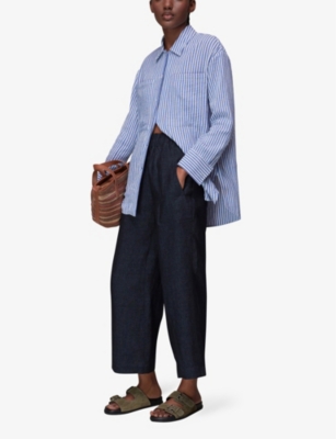 Shop Whistles Women's Vy Relaxed-fit High-rise Linen Trousers In Navy