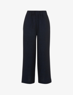 Whistles Womens Navy Relaxed-fit High-rise Linen Trousers