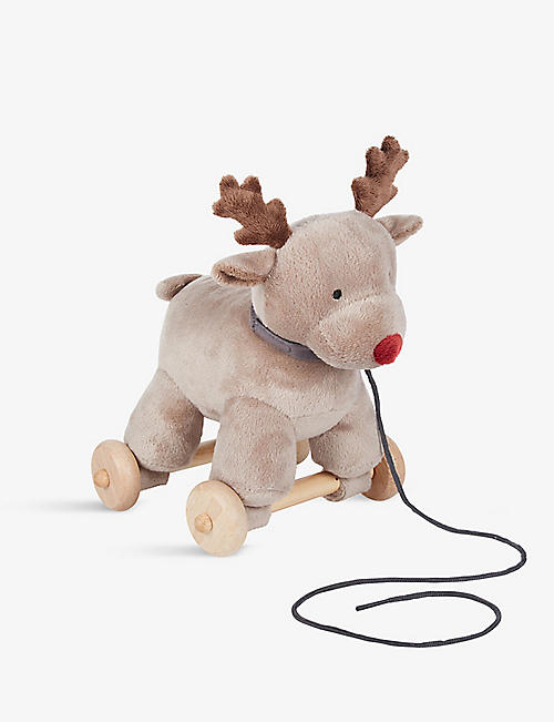 THE LITTLE WHITE COMPANY: Jingles Reindeer plush recycled-polyester and wood pull-along toy