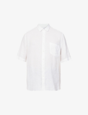 Sunspel Textured Short-sleeve Relaxed-fit Linen Shirt In White