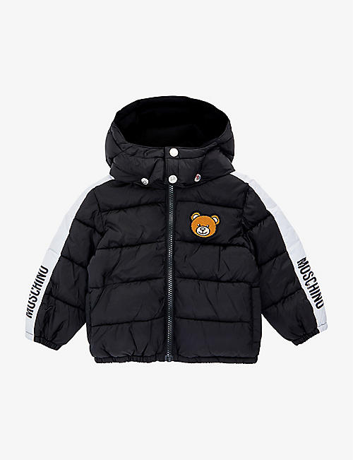 MOSCHINO: Teddy bear-appliqué logo-tape padded shell jacket 9 months - 3 years