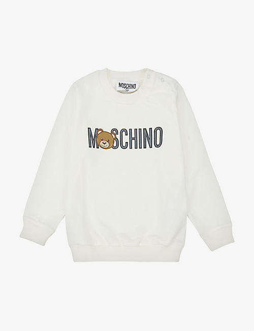 MOSCHINO: Brand-print relaxed-fit stretch-cotton jersey sweatshirt 3 months-3 years