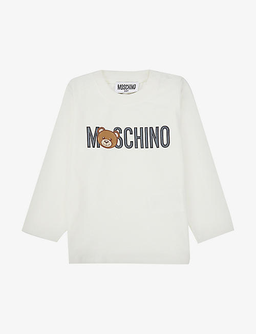 MOSCHINO: Brand-print ribbed-trim stretch-cotton jersey T-shirt 3 months-3 years