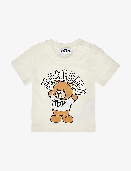 MOSCHINO：Toy Bear 印花平纹针织棉 T 恤 3 个月 - 3 岁