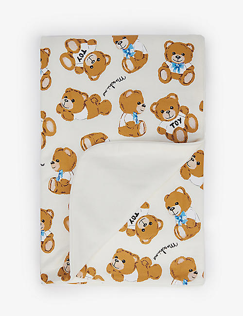 MOSCHINO: Bear-print cotton blanket 71cm x 69cm