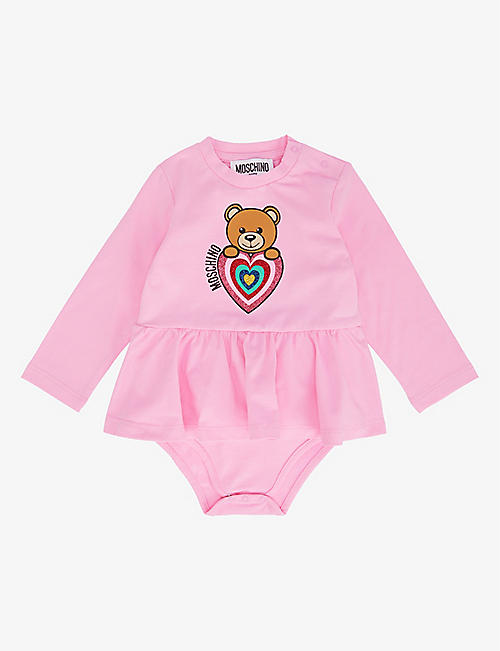MOSCHINO: Toy Bear heart print stretch-cotton jersey dress 3-24 months