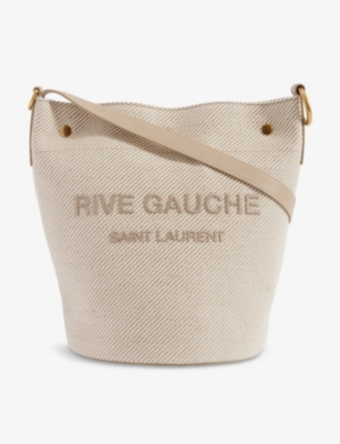 Beige Rive Gauche maxi linen-blend canvas tote, Saint Laurent