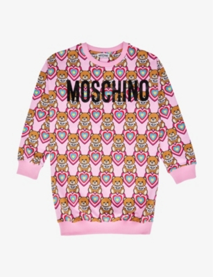 MOSCHINO Heart-print stretch-cotton jersey dress 6-14 years