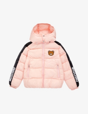 MOSCHINO Teddy bear-appliqué logo-tape padded shell jacket 8-14 years