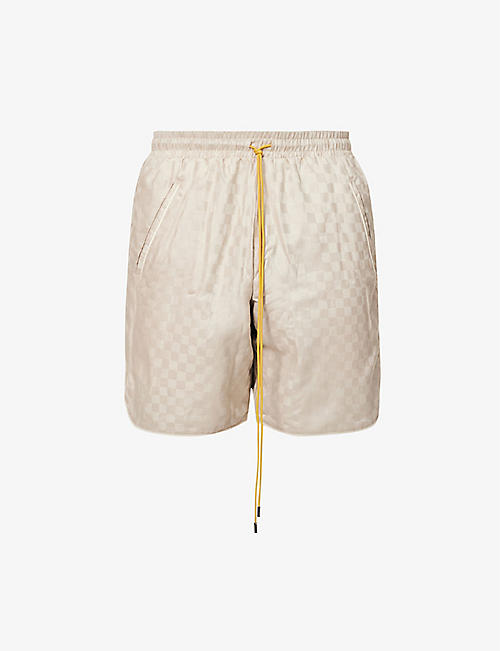 RHUDE: Checked contrast-piping cotton pyjama shorts