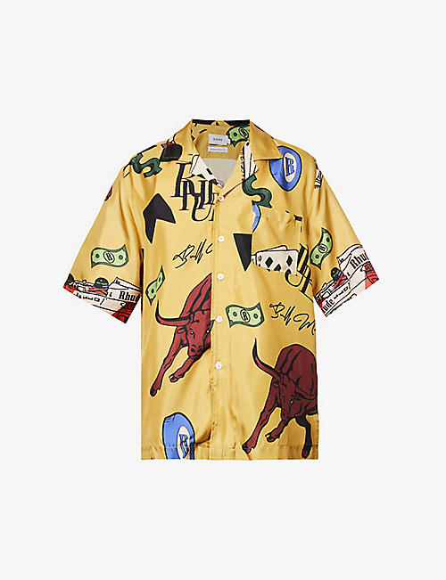 RHUDE: Doodle graphic-print boxy-fit silk shirt