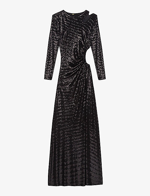 MAJE: Rilexis glittery stretch-woven maxi dress