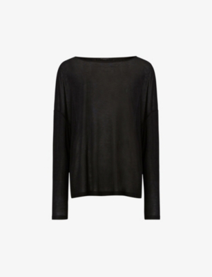 Allsaints Womens Black Rita Relaxed-fit Jersey Top