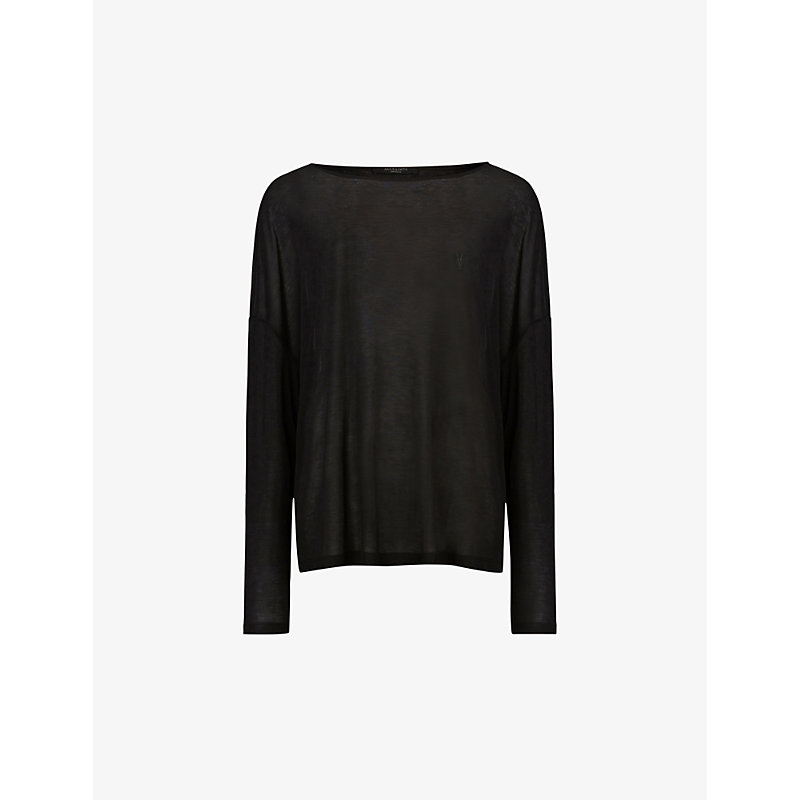 Allsaints Womens Black Rita Relaxed-fit Jersey Top