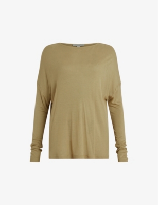 Allsaints Womens Pale Olive Gre Rita Relaxed-fit Jersey Top