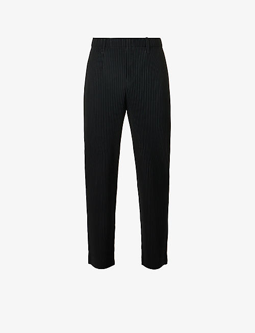 HOMME PLISSE ISSEY MIYAKE: Basics pleated straight-leg regular-fit knitted trousers