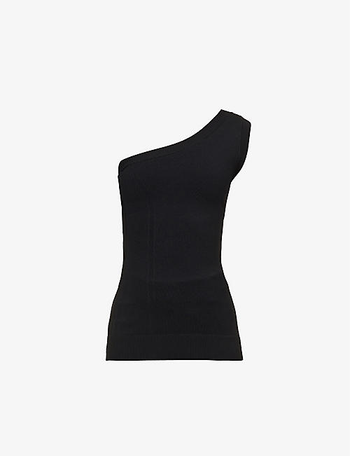 AZ FACTORY: Asymmetric brand-embroidered stretch-woven top