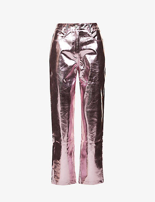 AMY LYNN：Lupe 金属色高腰人造皮革直筒裤 