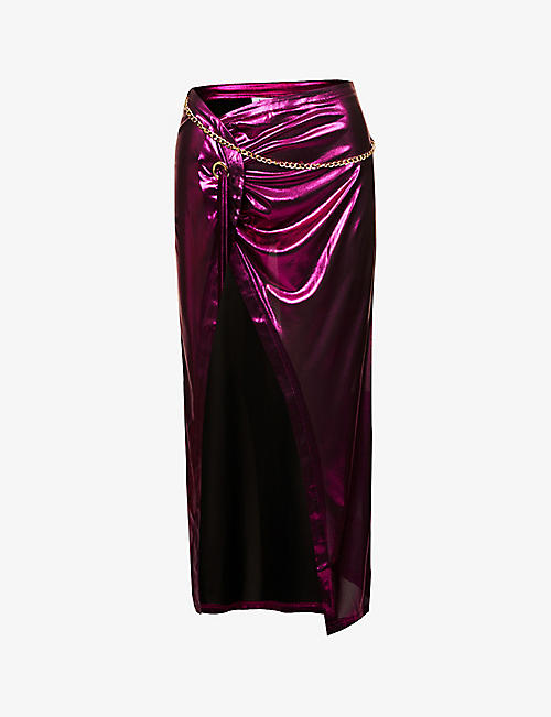 AMY LYNN: Metallic wrap-around stretch-woven midi skirt