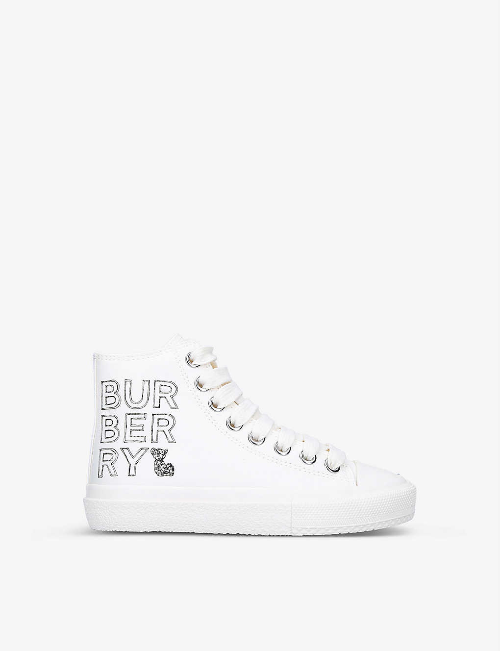 Shop Burberry Mini Larkhill Logo-print Canvas High-top Trainers 5-9 Years In White