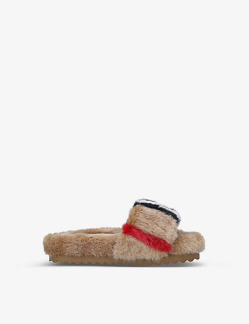 BURBERRY: Hockley check-print faux-fur slippers 5-7 years