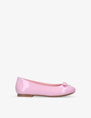Shop Dolce & Gabbana Vernice Dg-logo Patent-leather Ballet Flats 6-10 Years In Pink