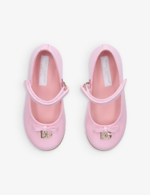 Shop Dolce & Gabbana Girls Pale Pink Kids Vernice Dg-logo Patent-leather Ballet Flats 6 Months-4 Years