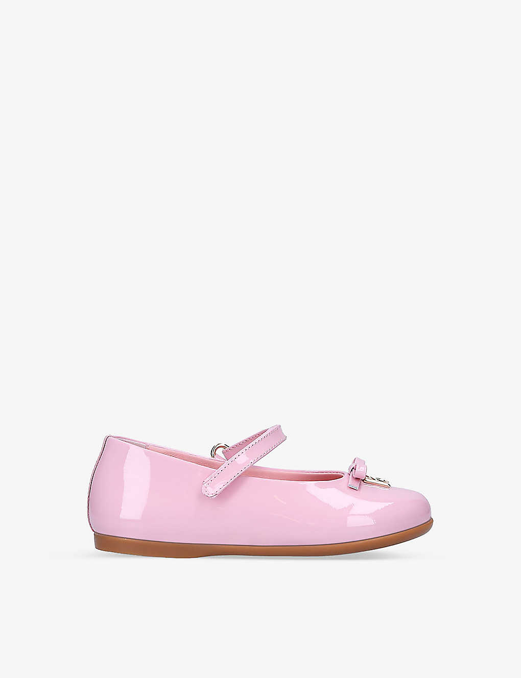 Dolce & Gabbana Kids' Vernice Dg-logo Patent-leather Ballet Flats 6 Months-4 Years In Pale Pink