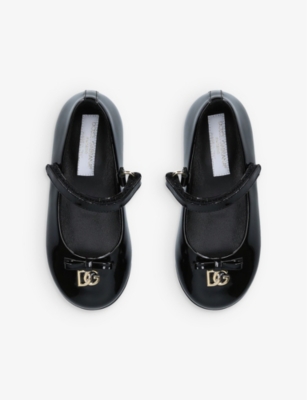 Shop Dolce & Gabbana Girls Black Kids Vernice Dg-logo Patent-leather Ballet Flats 6 Months