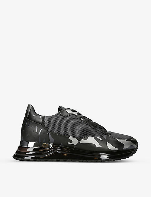 MALLET: Popham camouflage-print leather and mesh trainers