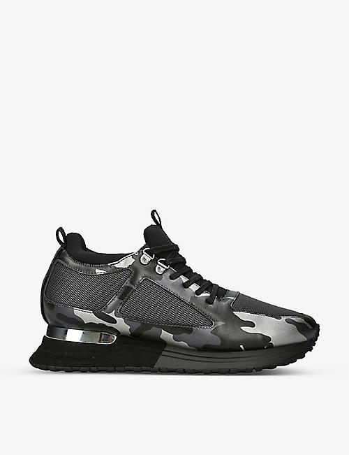 MALLET: Diver camouflage-print leather and mesh trainers