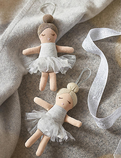 THE LITTLE WHITE COMPANY: Marcie and Lili ballerina Christmas decorations 14cm