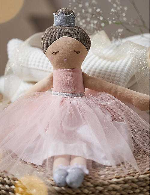 THE LITTLE WHITE COMPANY: Marcie Ballerina embroidered-face tulle soft toy 29cm