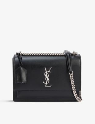 Saint Laurent Sunset Medium Leather Cross-body Bag In Black/silver