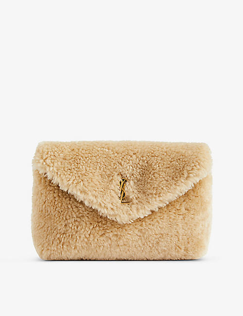 SAINT LAURENT: Monogram small shearling and leather pouch