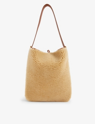 Saint Laurent Leather-trimmed Shearling Shoulder Bag In Natural Beige